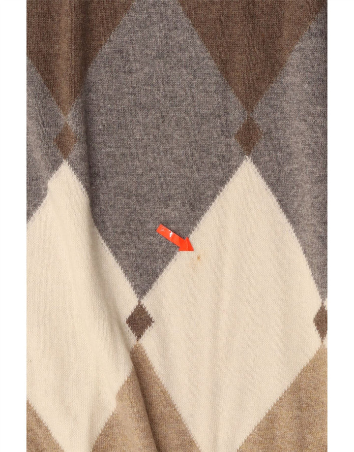 MELAVERDE Mens Zip Neck Jumper Sweater Medium Beige Argyle/Diamond Wool Vintage Melaverde and Second-Hand Melaverde from Messina Hembry 