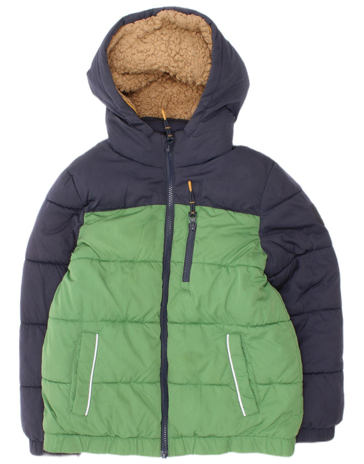 Wattierte Jacke mit Kapuze für Jungen von Fat Face, 8–9 Jahre, grünes Farbblock-Polyester