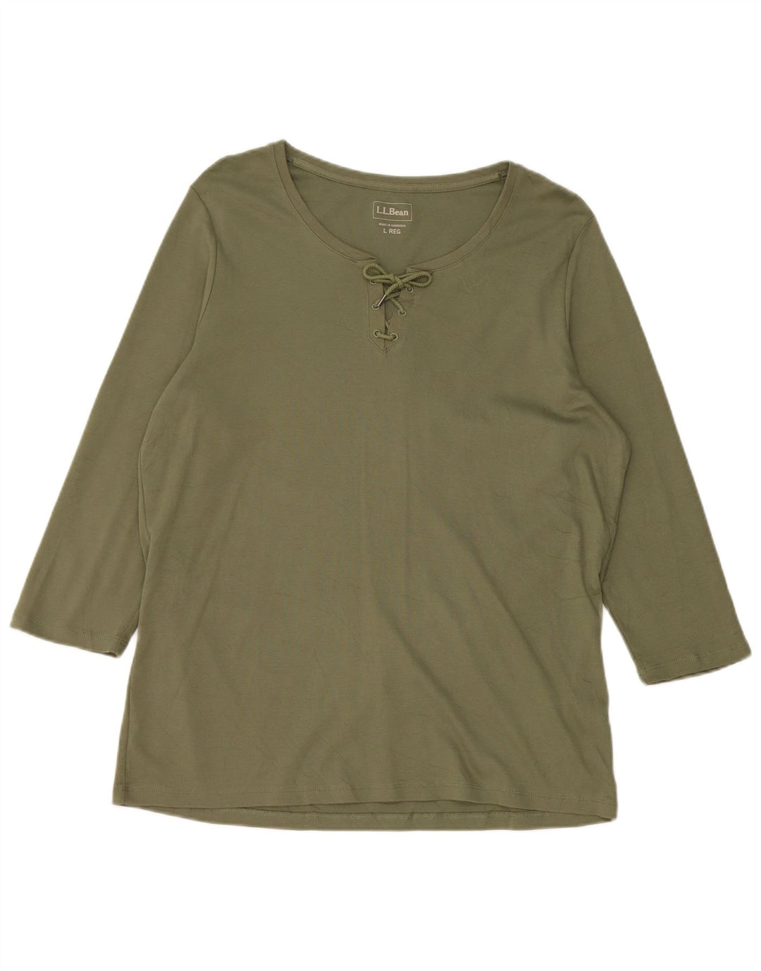 L.L.BEAN Damen-Top, 3/4-Ärmel, UK-Größe 16, Größe L, Khaki, Baumwolle