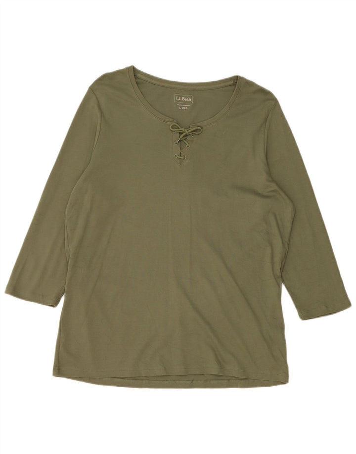 L.L.BEAN Damen-Top, 3/4-Ärmel, UK-Größe 16, Größe L, Khaki, Baumwolle