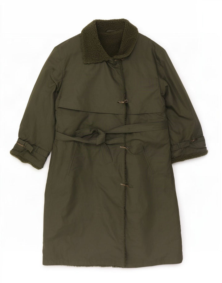 Vintage Damen Sherpa Trenchcoat UK 12 Medium Khaki