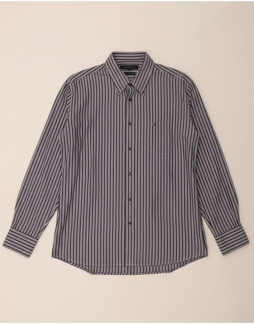 TOMMY HILFIGER Mens Shirt Large Navy Blue Striped Cotton