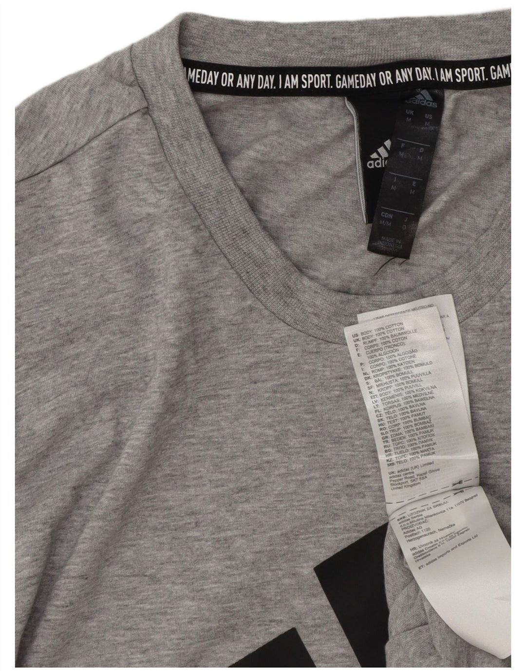 ADIDAS Herren Grafik-T-Shirt-Oberteil aus mittelgrau gesprenkelter Baumwolle