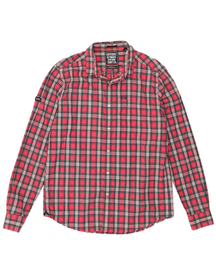 SUPERDRY Herren-Flanellhemd mit normaler Passform, groß, rosa kariert, Baumwolle