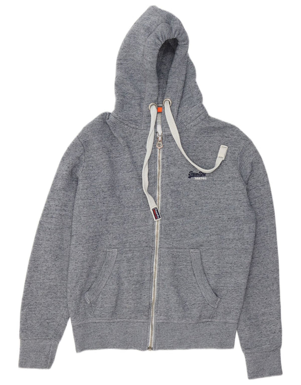 Superdry Herren-Kapuzenpullover mit Reißverschluss, mittelblau gefleckte Baumwolle