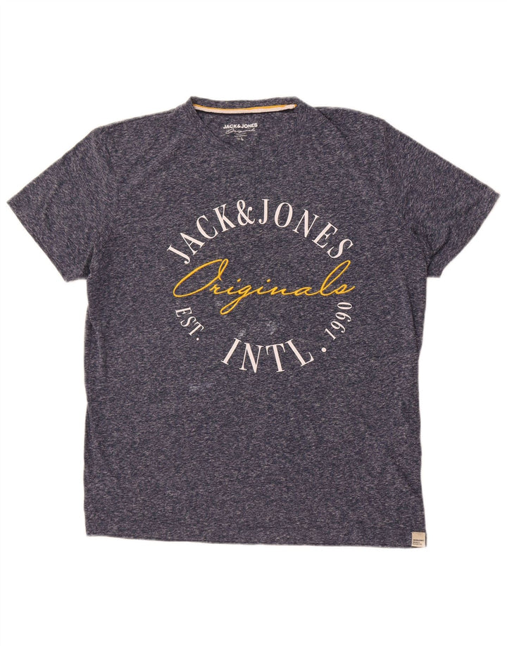 Jack & Jones Herren-T-Shirt mit Grafik, groß, marineblau gesprenkeltes Polyester
