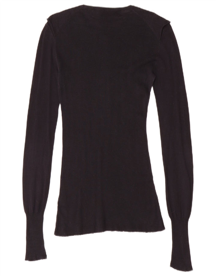 Zara Damen Top Langarm UK 14 Große schwarze Baumwolle