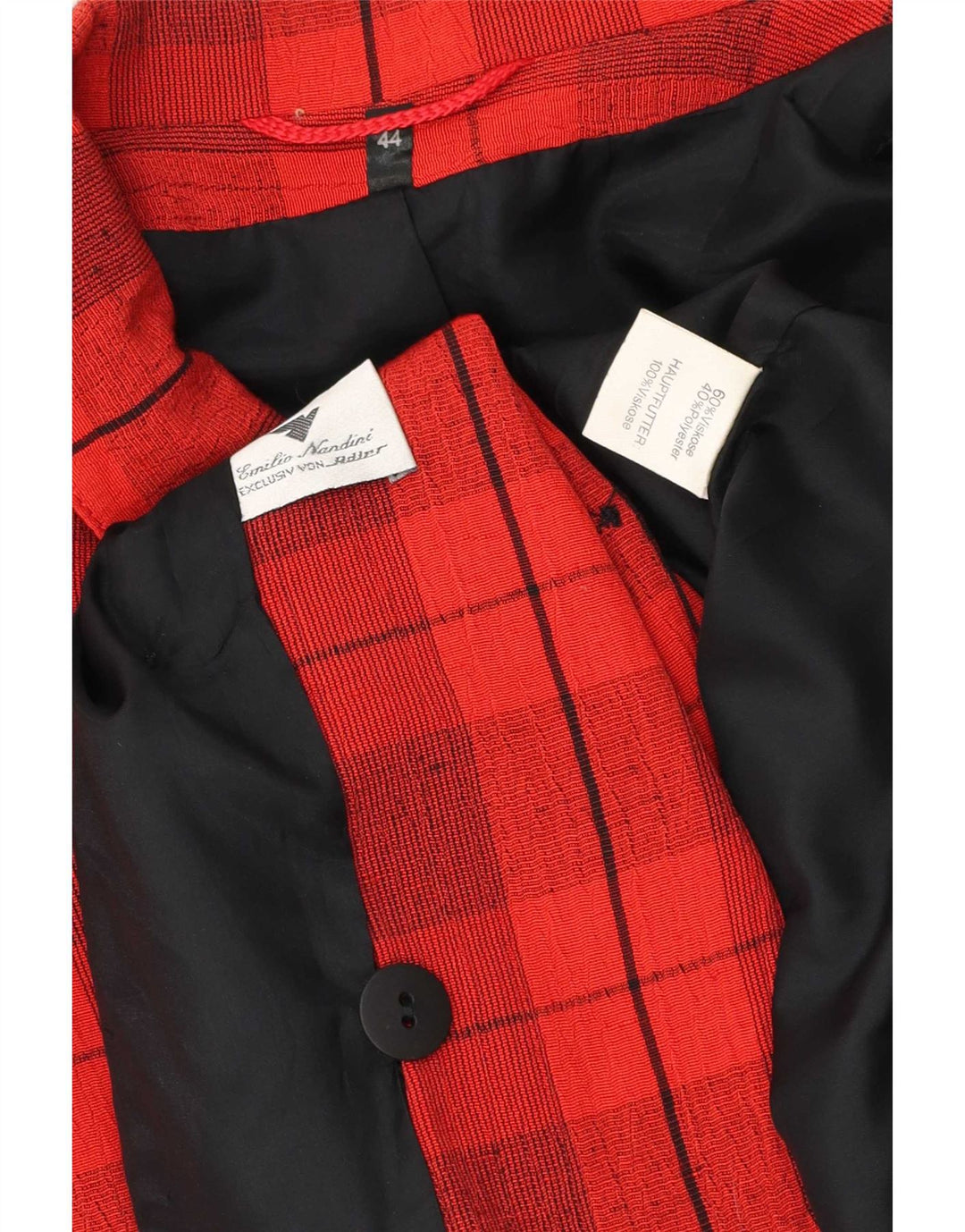 Vintage Damen Zweireiher Blazer Jacke EU 44 XL Rot Kariert Viskose