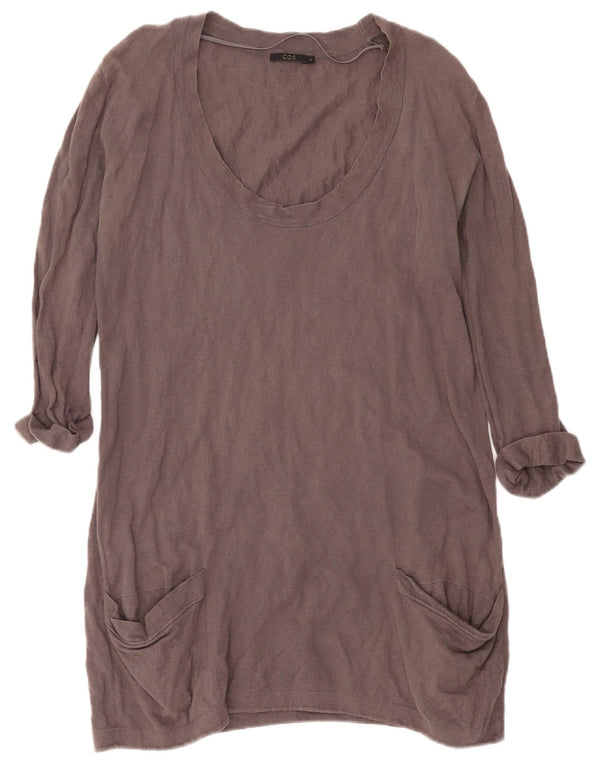 Cos Damen-Pulloverkleid mit 3/4-Ärmeln, übergroß, Größe S, Grau, Baumwolle