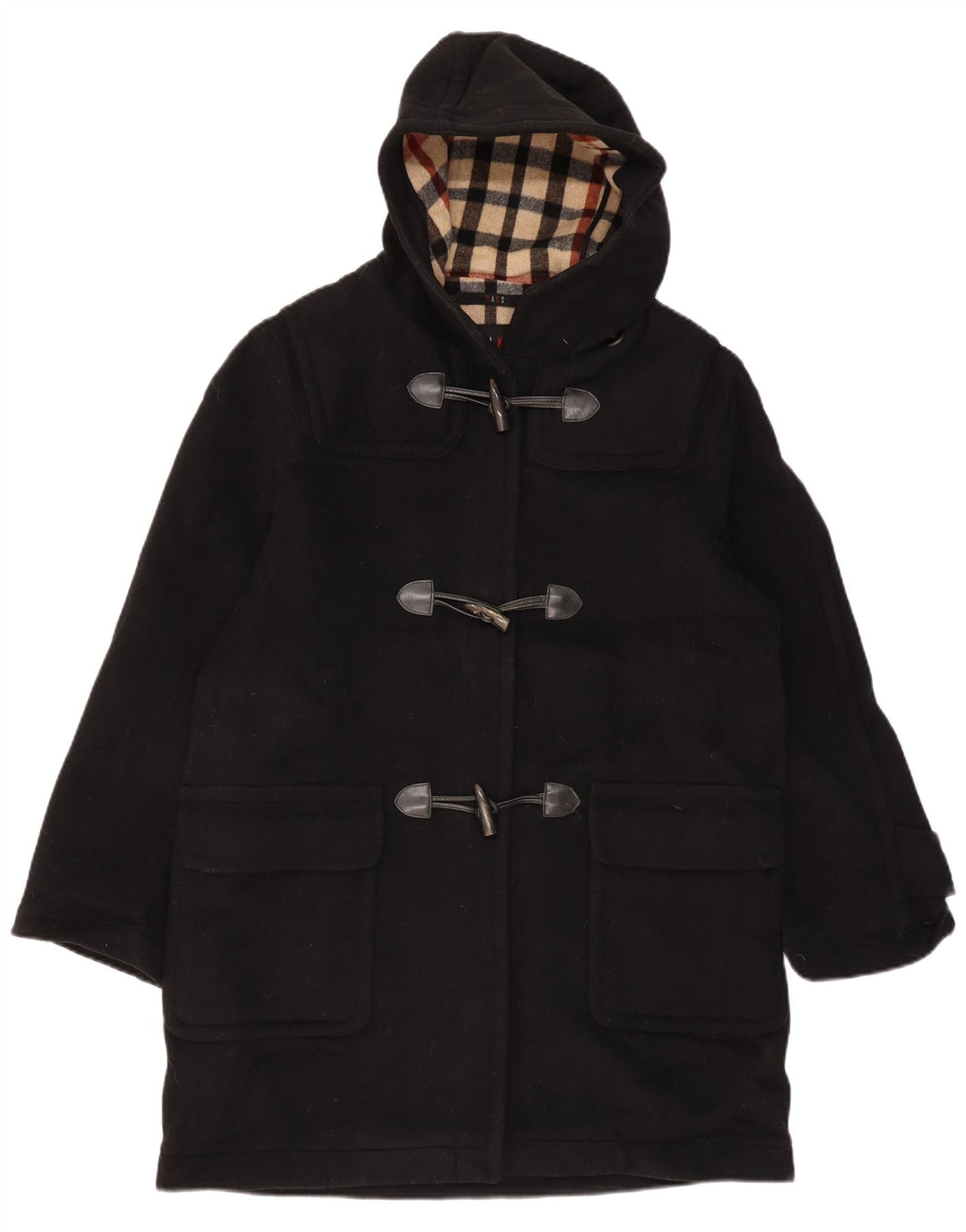 DAKS Damen Dufflecoat mit Kapuze, UK 16, Größe L, Schwarz