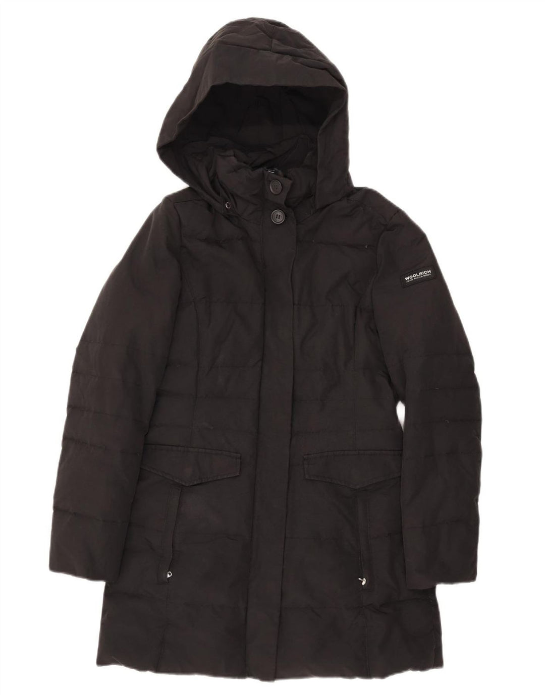 Woolrich Wattierter Damenmantel mit Kapuze, UK 10, Größe S, Schwarz