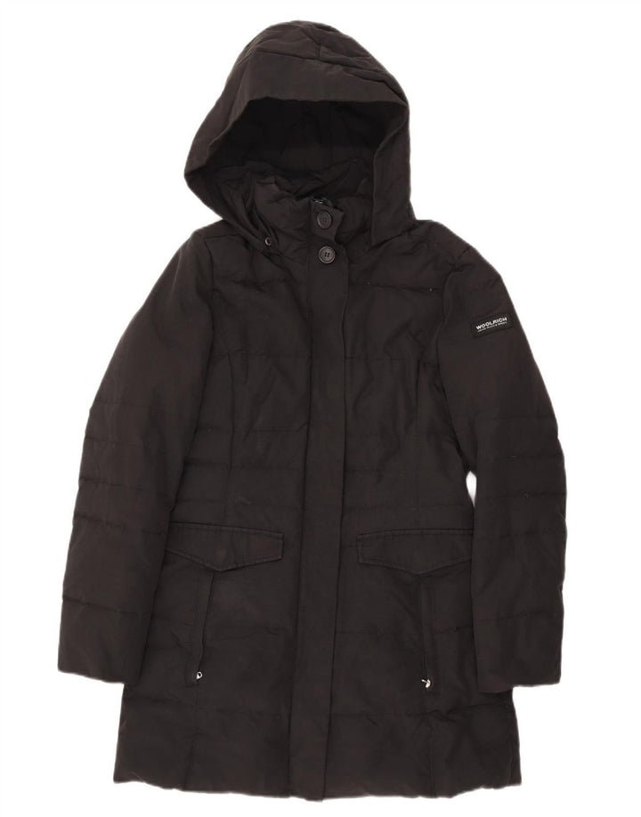 Woolrich Wattierter Damenmantel mit Kapuze, UK 10, Größe S, Schwarz
