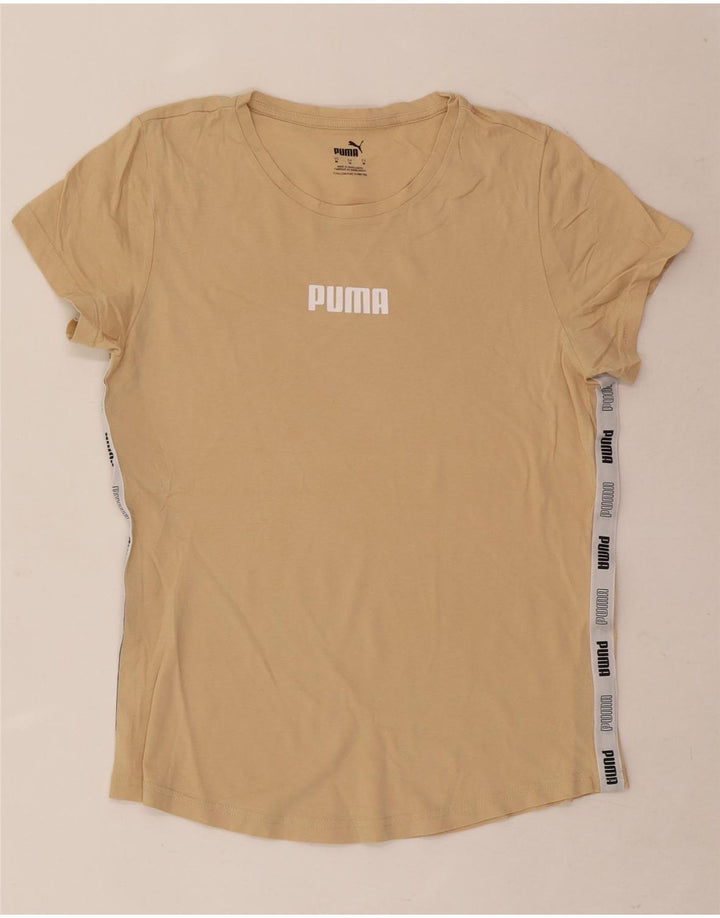 Puma Damen Grafik-T-Shirt-Oberteil UK 12 Mittelbeige Farbblock