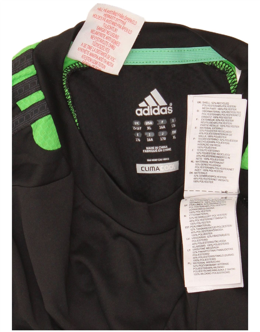 Adidas Climacool T-Shirt für Jungen, 15–16 Jahre, schwarzes Colourblock-Polyester