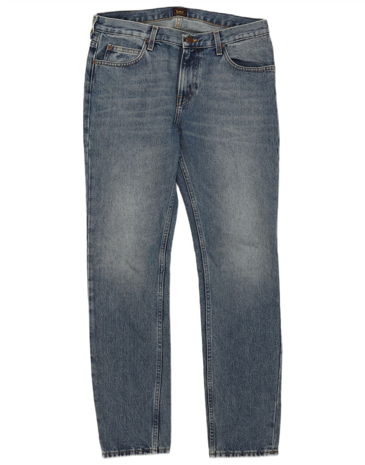 LEE Herren Rider Distressed Slim Jeans W33 L32 Blaue Baumwolle