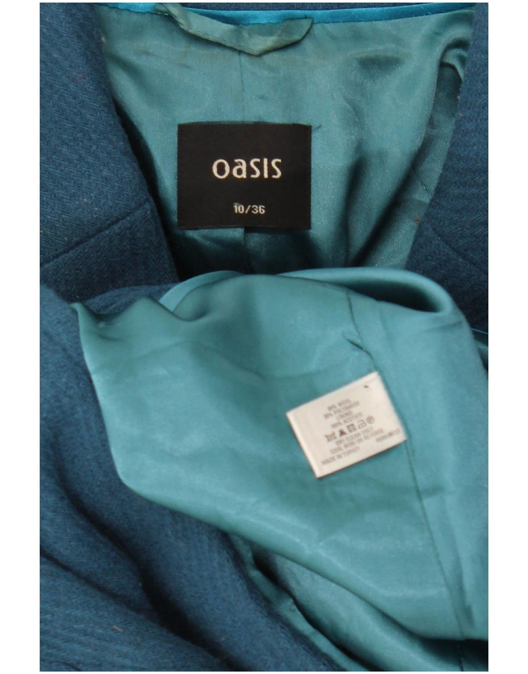 Oasis Damenmantel UK 10 Small Blaue Wolle