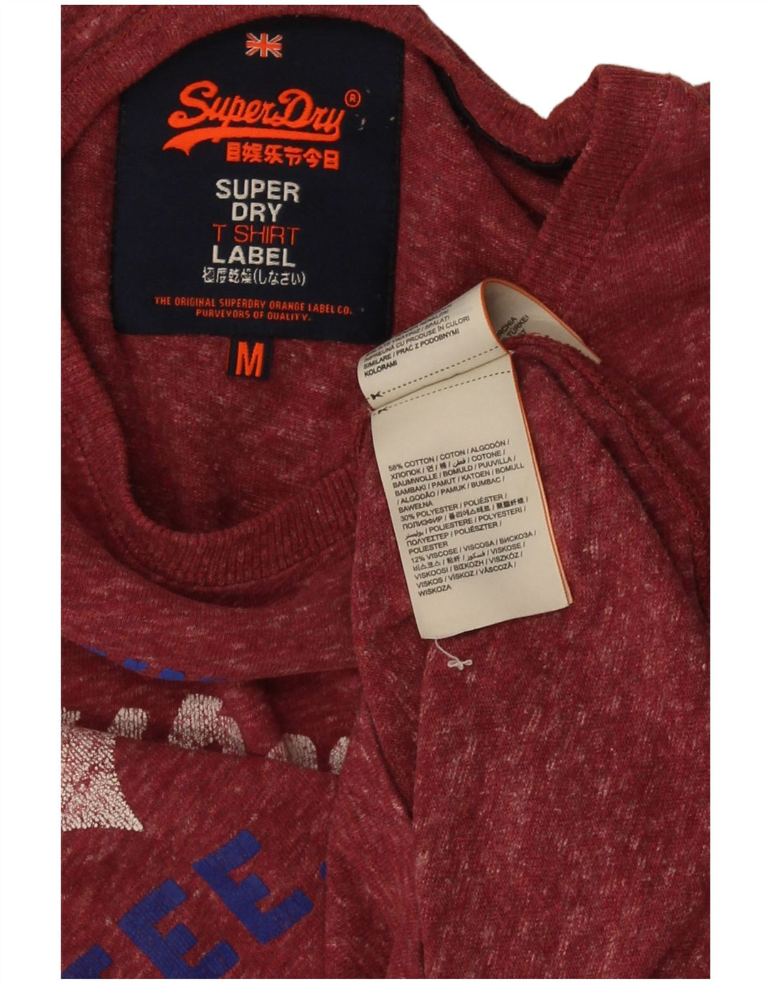 Superdry Herren Grafik-T-Shirt-Oberteil aus mittelrot gesprenkelter Baumwolle