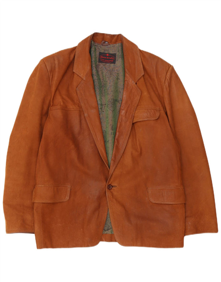 Vintage Herren 1 Knopf Leder Blazer Jacke IT 52 Groß Braun