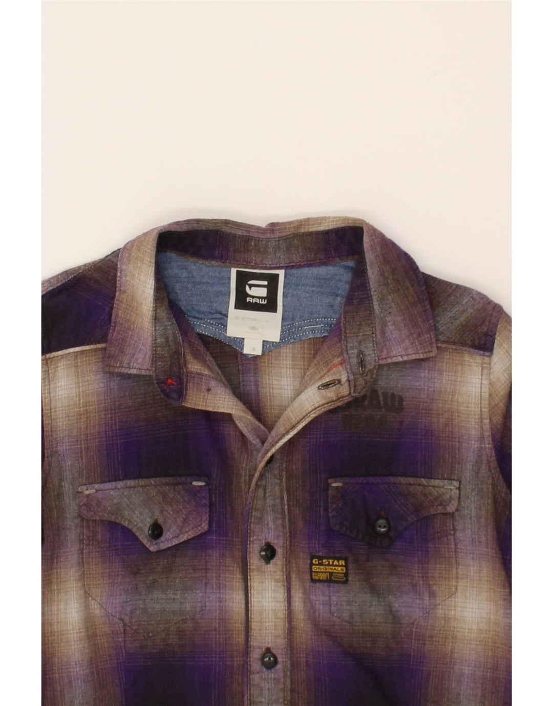 G-STAR Boys Shirt 11-12 Years Small Purple Check Cotton Vintage G-Star and Second-Hand G-Star from Messina Hembry 