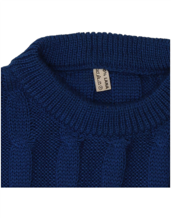VINTAGE Herren-Pullover mit Rundhalsausschnitt, mittelblaue Wolle
