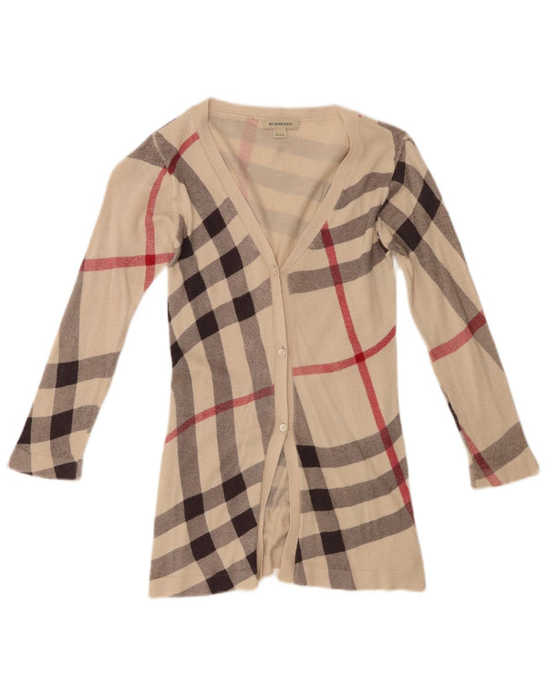 Burberry Mädchen-Cardigan-Pullover, 5–6 Jahre, beige karierte Baumwolle