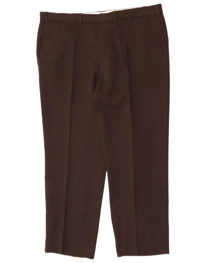 Marks & Spencer Mens Straight Suit Trousers W40 L29 Brown Polyester