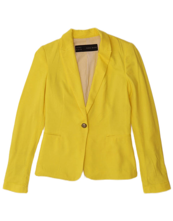 Zara Damen 1-Knopf-Blazerjacke UK 6 XS Gelbe Viskose