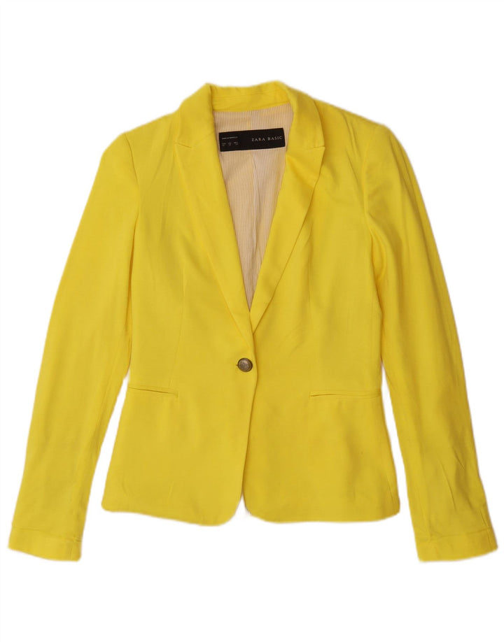 Zara Damen 1-Knopf-Blazerjacke UK 6 XS Gelbe Viskose