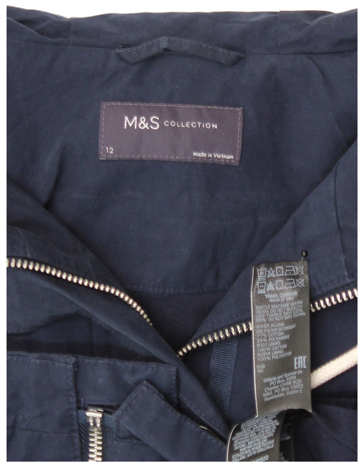Marks & Spencer Damen-Utility-Jacke mit Kapuze, UK 12, mittelmarineblaue Baumwolle