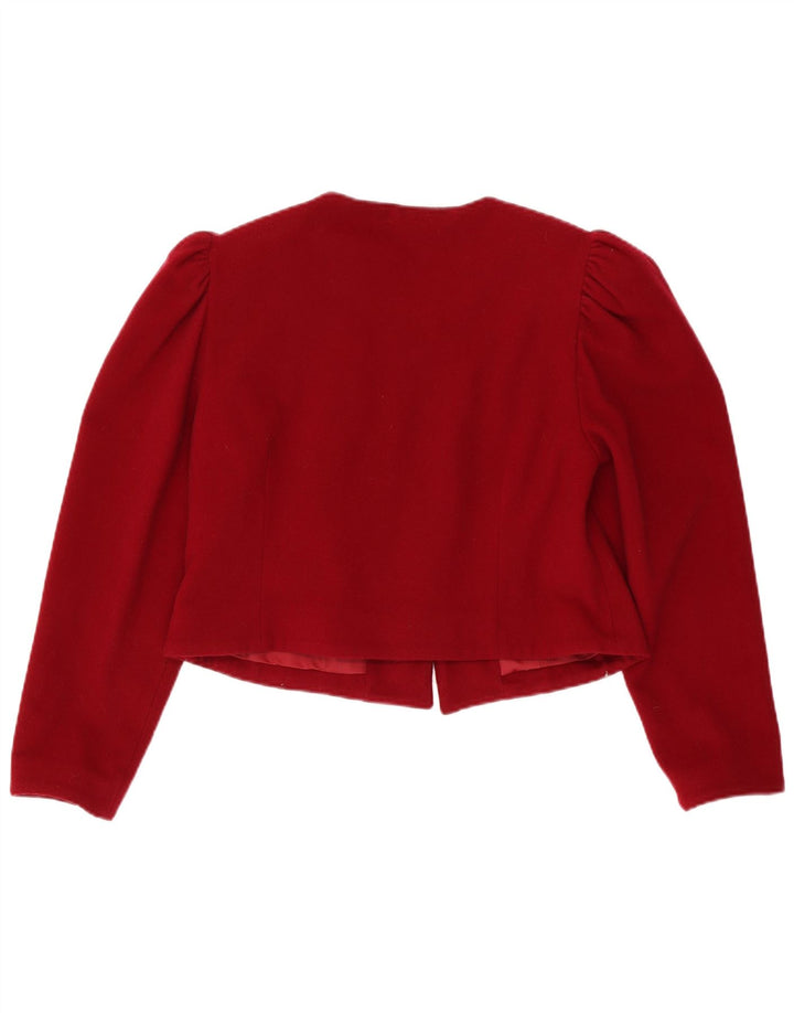 Vintage Damen 3 Knopf Crop Blazer Jacke IT 44 Mittelrote Wolle