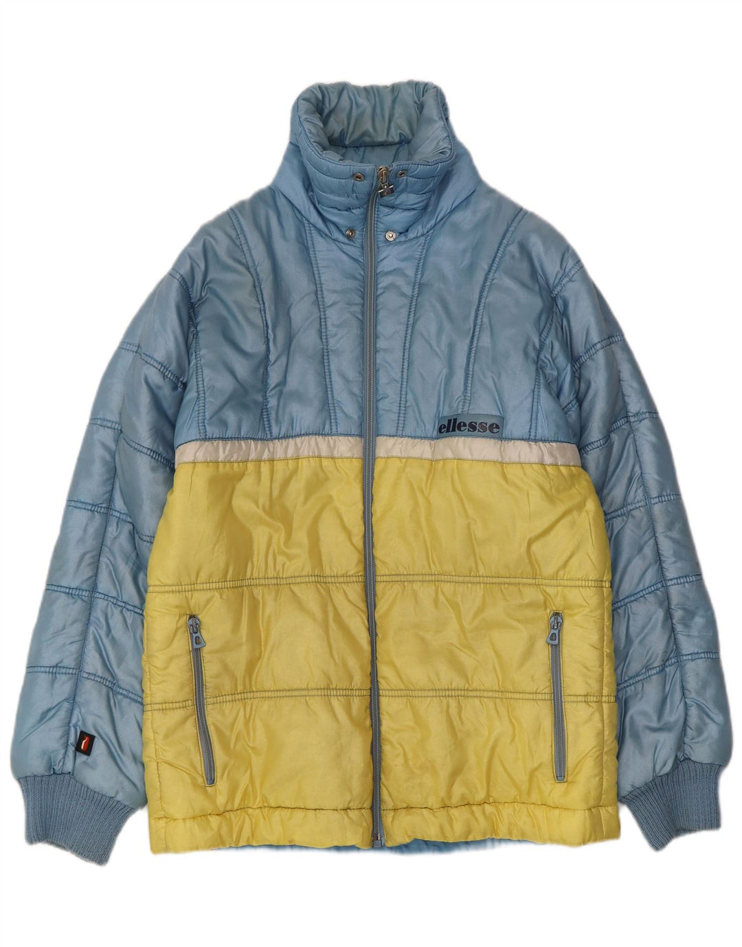 Ellesse wattierte Herrenjacke mit Kapuze, UK 38, mittelblaues Colourblock-Nylon