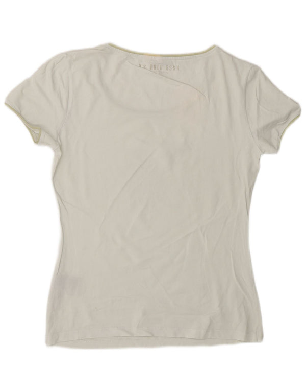 U.S. Polo Assn. Damen-T-Shirt mit Grafik, UK 10, Größe S, weiße Baumwolle