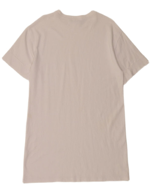 Zara Damen T-Shirt Top UK 16 Large Off White Baumwolle