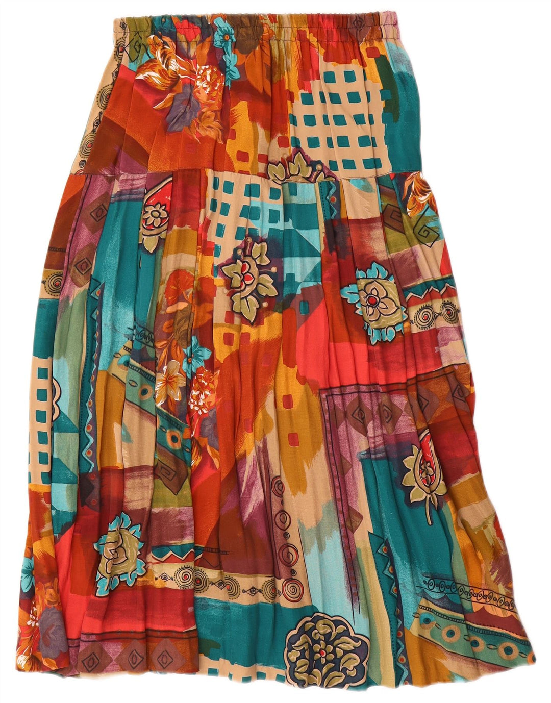 Vintage Damen ausgestellter Rock Groß W34 Mehrfarbig Patchwork Viskose