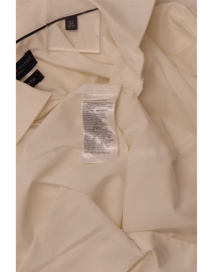 Maßgeschneidertes Herrenhemd von Tommy Hilfiger, Größe 37 14 1/2 Small, cremefarbene Baumwolle