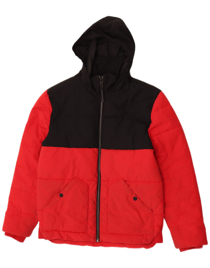 Marks & Spencer wattierte Herrenjacke mit Kapuze, UK 38, Mittelrot, Farbblock