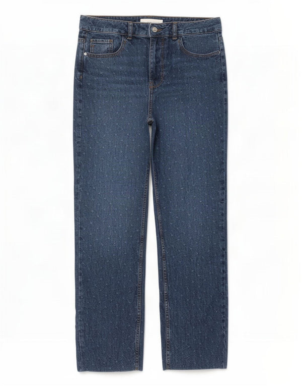 Zara Damen Straight Jeans EU 38 Small W28 L28 Blau gepunktet