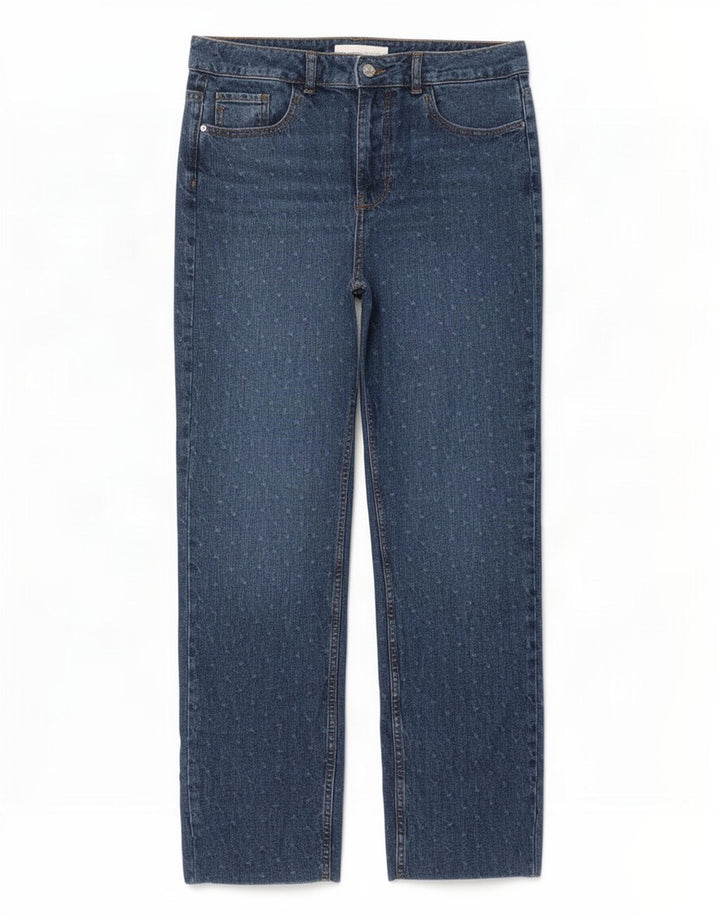 Zara Damen Straight Jeans EU 38 Small W28 L28 Blau gepunktet