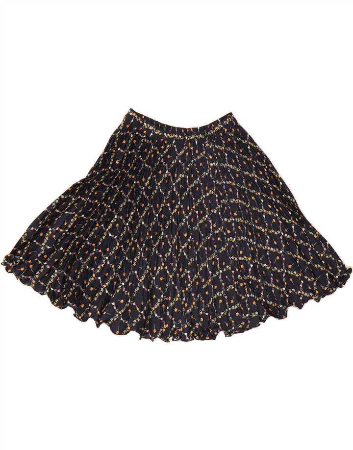 VINTAGE Womens Pleated Skirt W28 Medium Navy Blue Floral Vintage Vintage and Second-Hand Vintage from Messina Hembry 