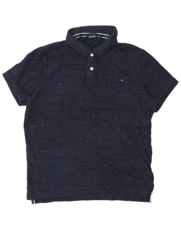 Superdry Mens Polo Shirt 2XL Navy Blue Flecked Cotton