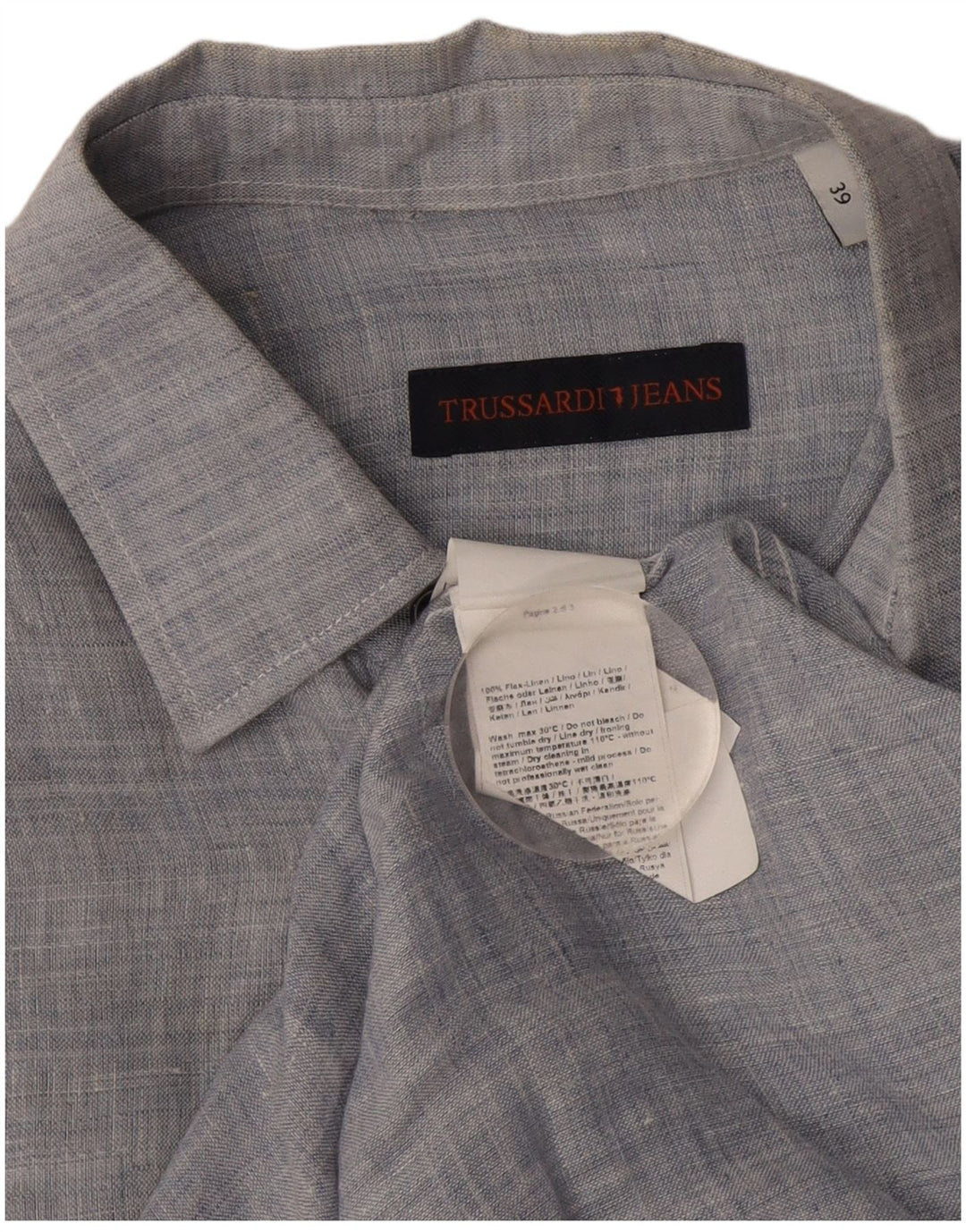 Trussardi Herrenhemd Größe 39 Mittelblau meliertes Leinen