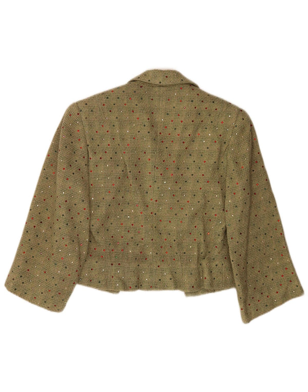 Vintage Damen Crop 3/4 Ärmel Blazer Jacke UK 12 Mittelgrün gefleckt