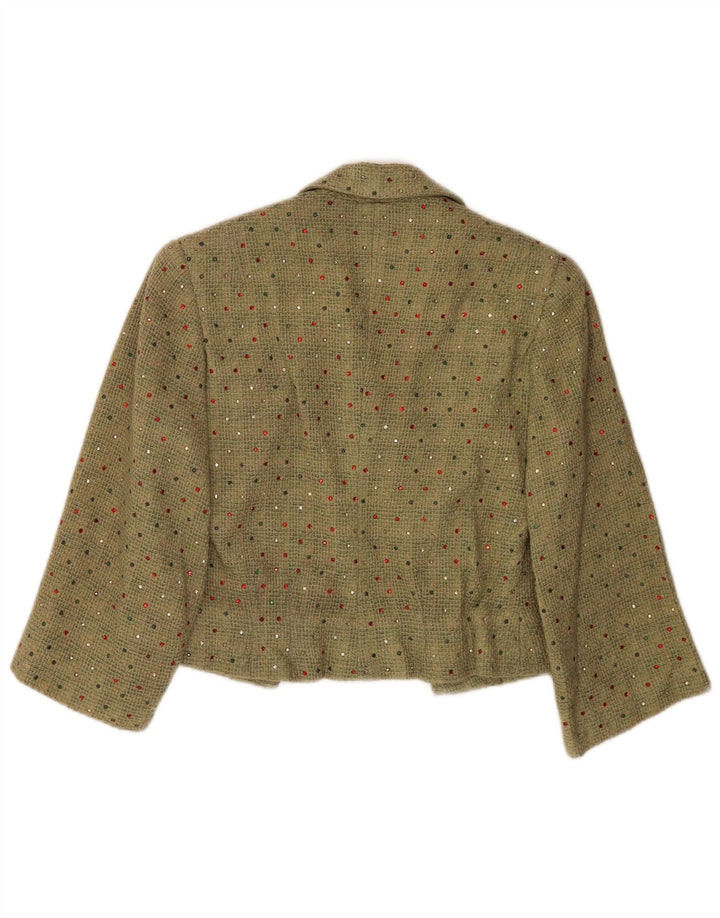 Vintage Damen Crop 3/4 Ärmel Blazer Jacke UK 12 Mittelgrün gefleckt