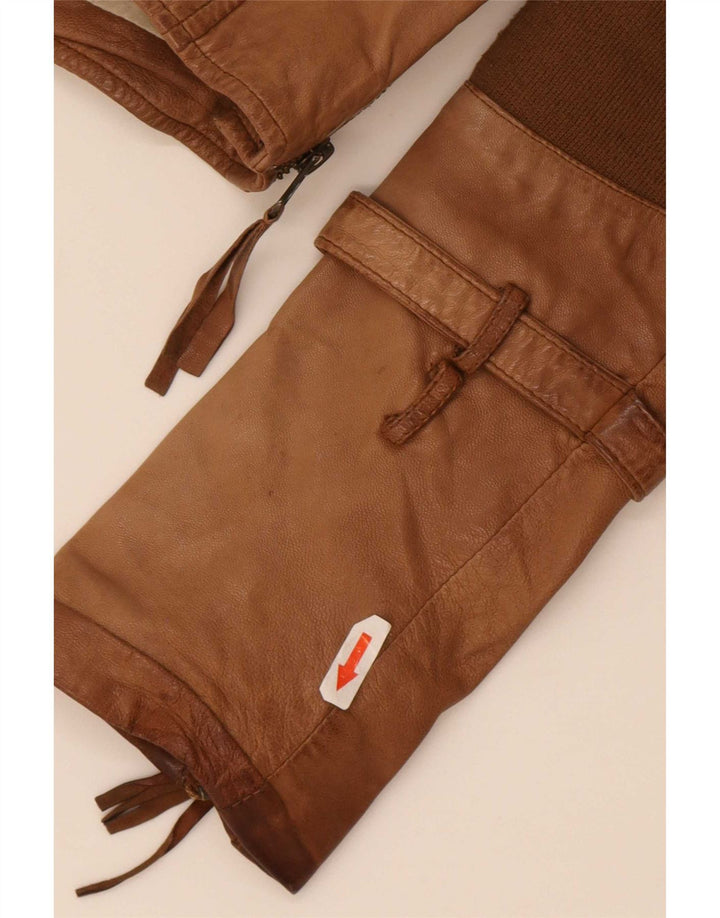 True Religion Damen-Bikerjacke aus Leder, UK 10, Größe S, Beige, Farbblock