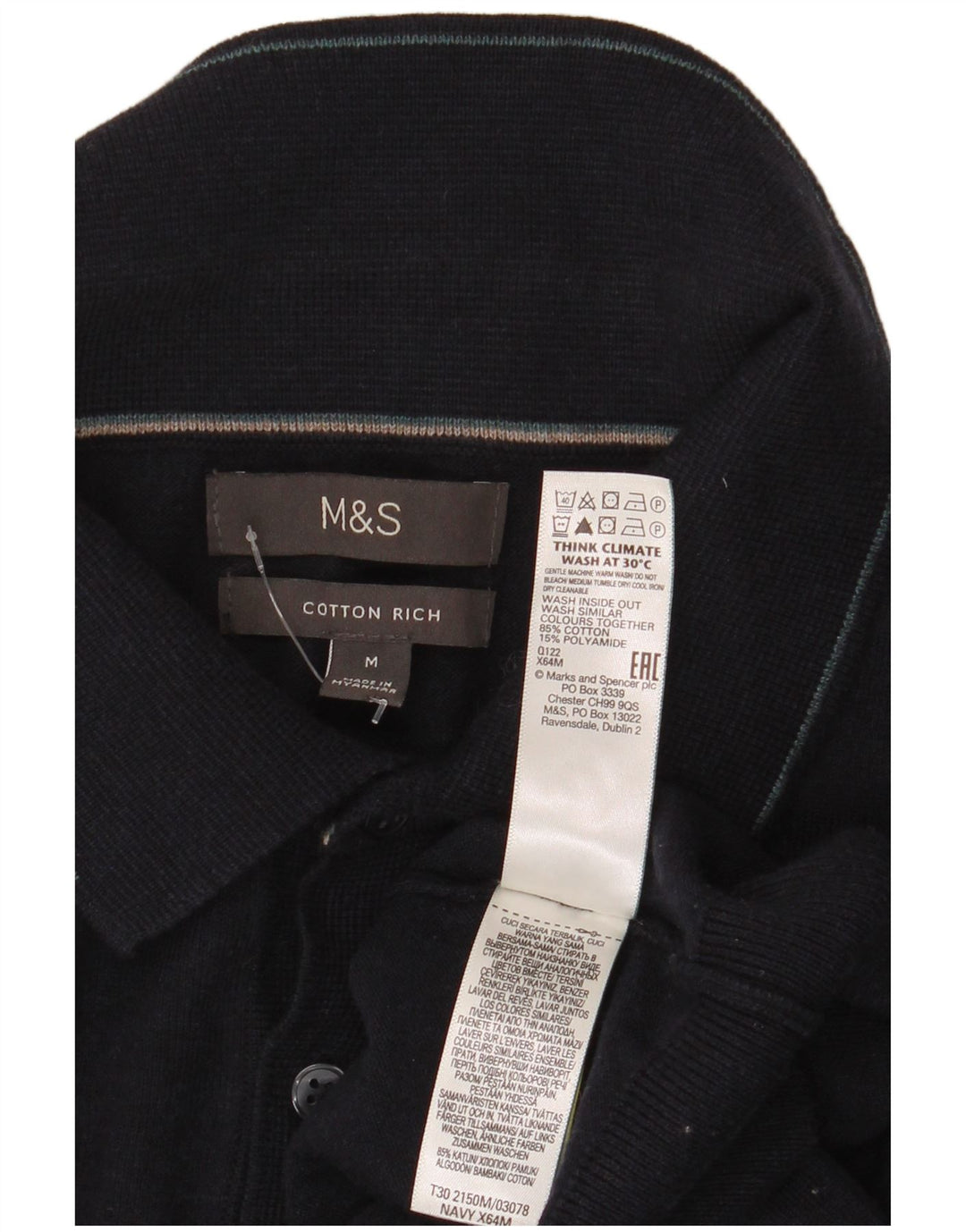 Marks & Spencer Herren-Polo-Pullover aus mittelblauer Baumwolle