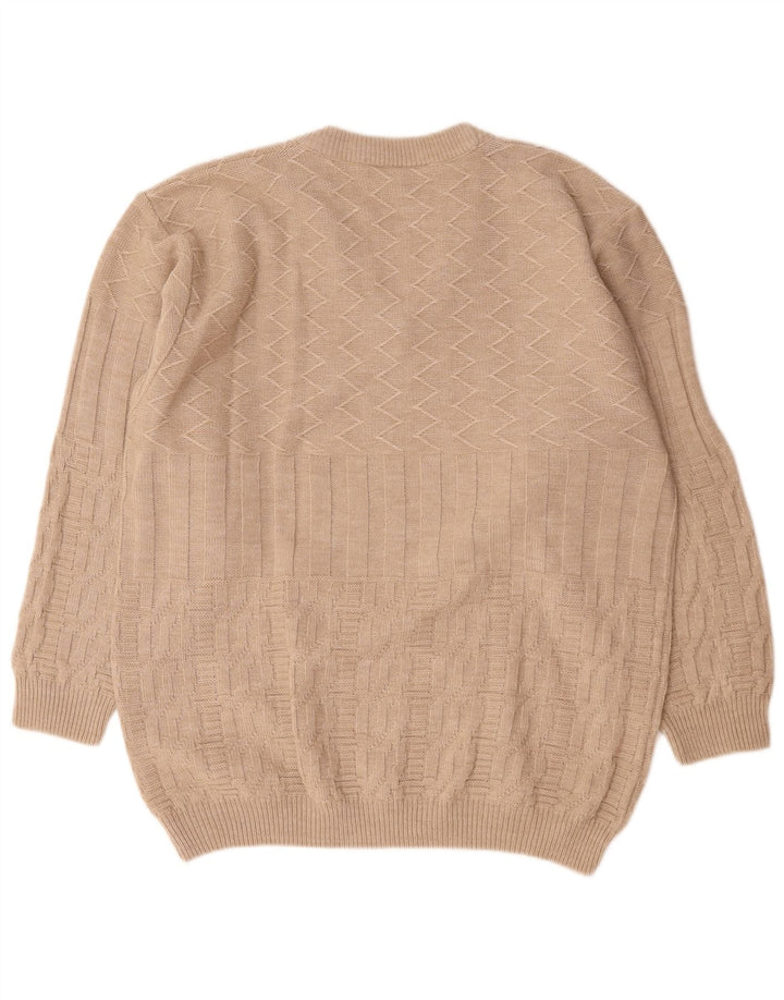 Vintage Herren Pullover mit V-Ausschnitt, groß, beige, Polyacryl