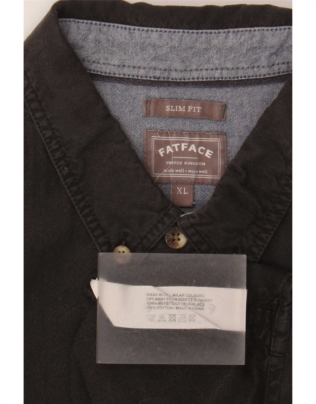 Fat Face Herren Slim Fit Hemd XL Schwarz Baumwolle