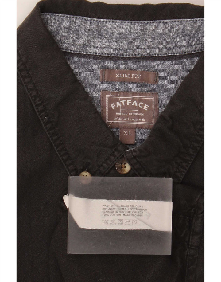 Fat Face Herren Slim Fit Hemd XL Schwarz Baumwolle