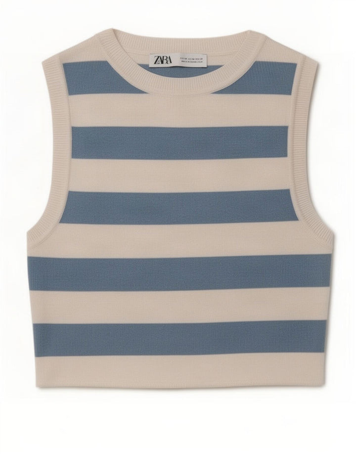 Zara Damen Crop Vest Top UK 12 Mittelblau gestreift