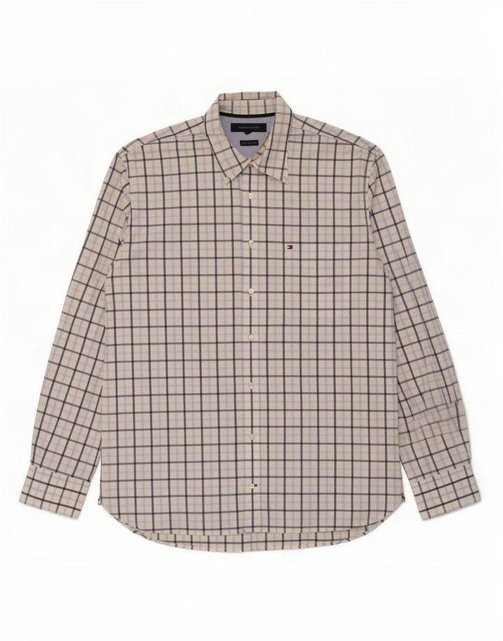 Tommy Hilfiger Herrenhemd XL weiß kariert Baumwolle